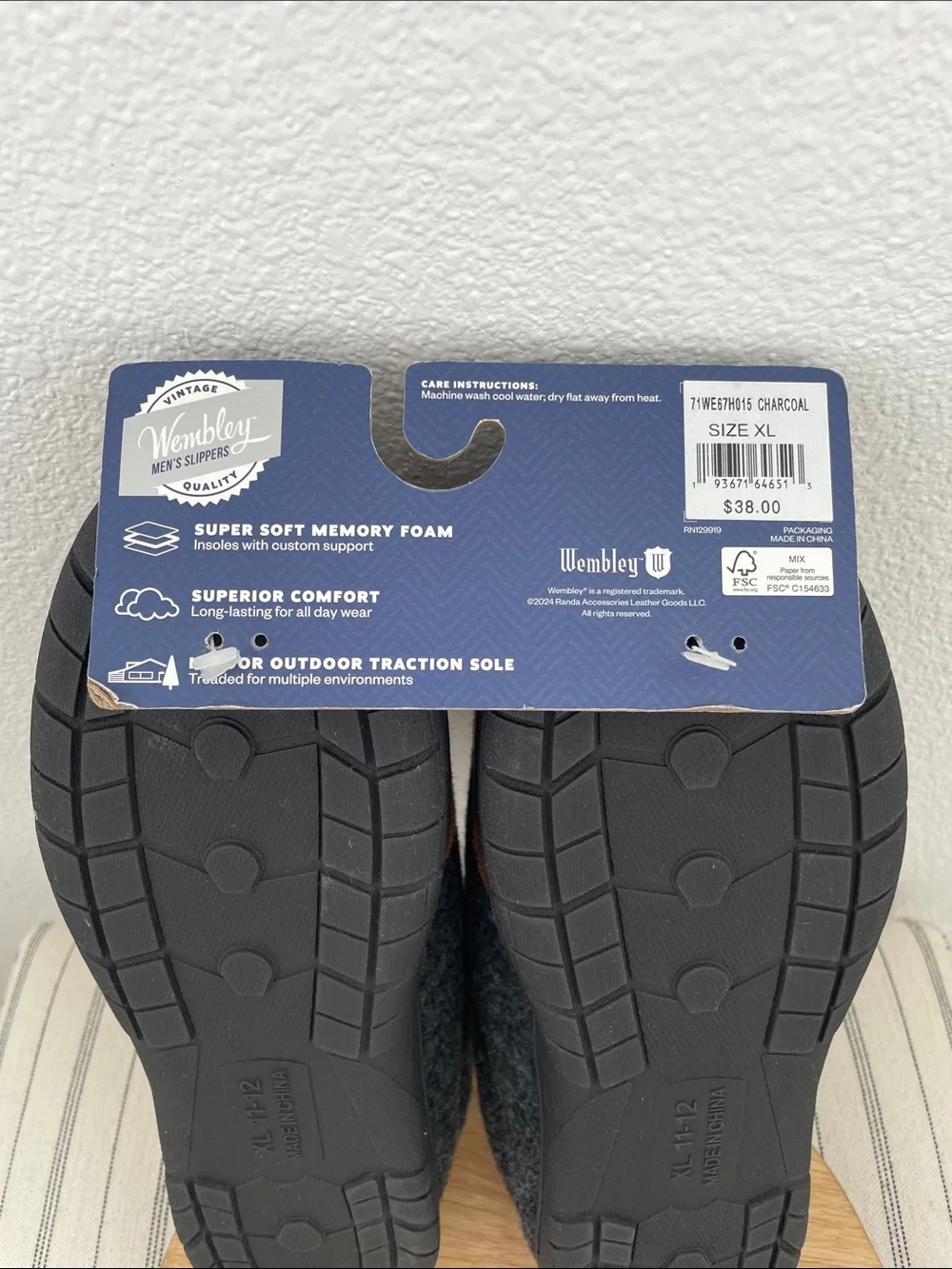 SALE! 50% Off Wembley Men's Charcoal Memory Foam Slip-On Slippers Size XL 11-12